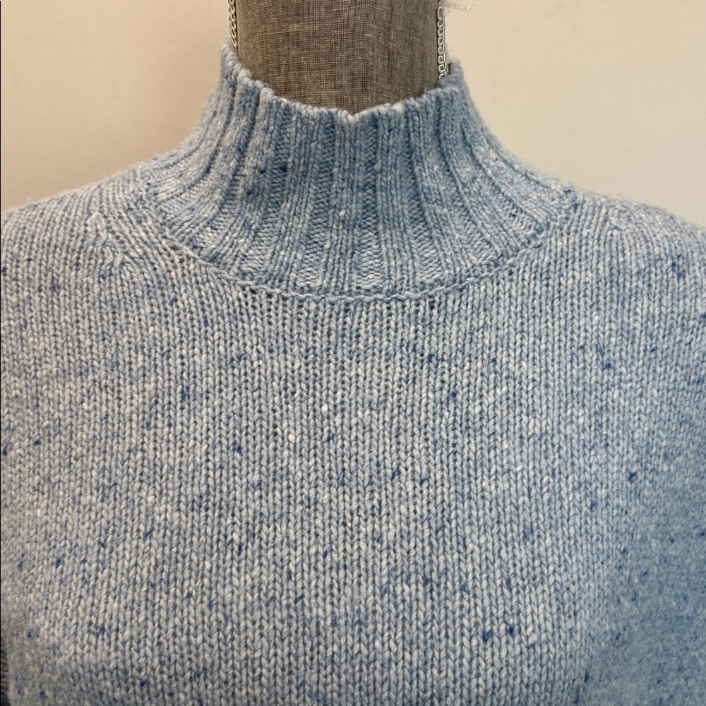 J.Crew Blue Merino Wool Chunky Knit Mock Neck Sweater Turtleneck Oversized Small - Picture 8 of 14